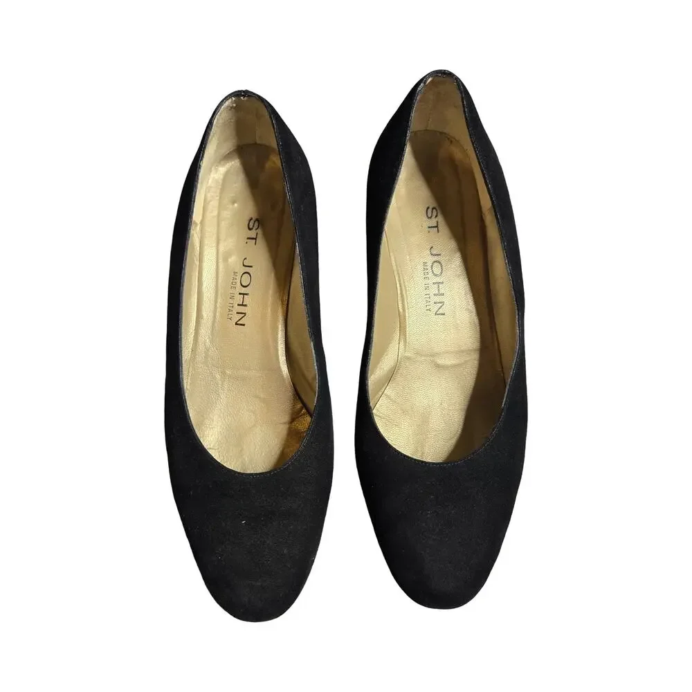 St.John‎ Vintage Womens Black Suede Shoes Pumps Made In Italy Size: 7.5